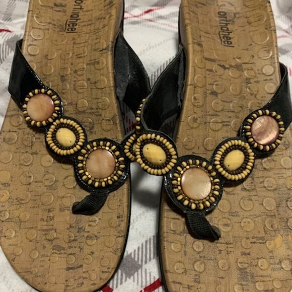 Orthoheel Sandals Size 11 Black with Southwest Motif - Picture 1 of 13